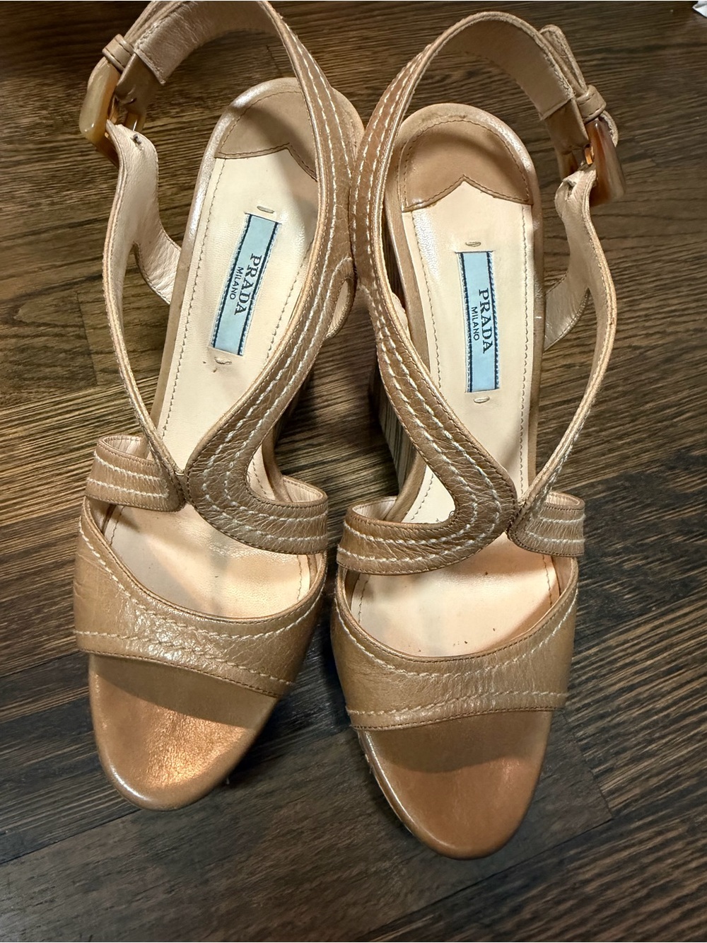 Prada Beige Leather Slingback Heels